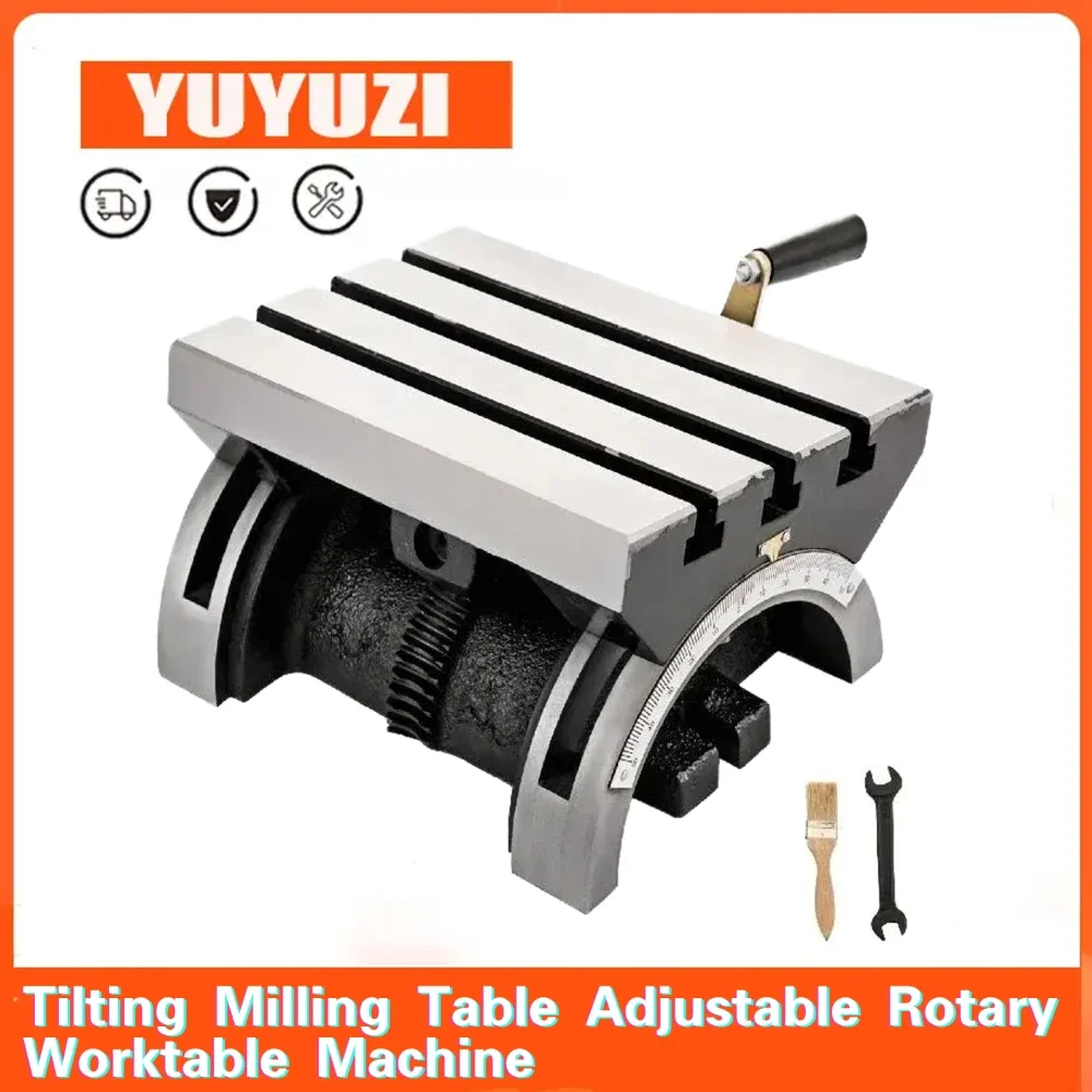 

Tilting Milling Table Adjustable Rotary Worktable Machine with 3 T-Slots & a Crank Handle Heavy Duty for Grinding Milling