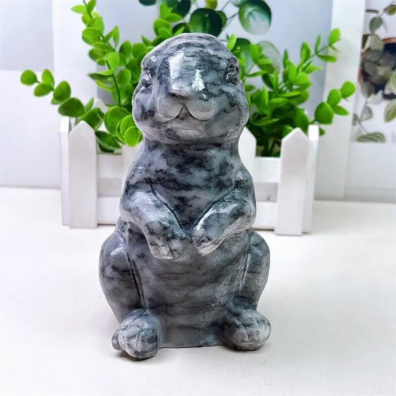 

Natural Zebra Stone Rabbit Carving Piece Healing Reiki Stone Ornament Home Decor Children Holiday Gift 1PCS
