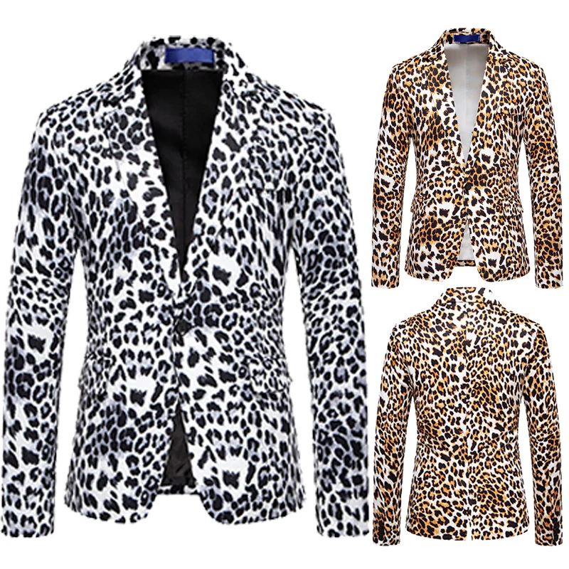 The New Men Wild Leopard Print Long-sleeved Casual Suit Comfortable Fashion Shopping Suit Jacket