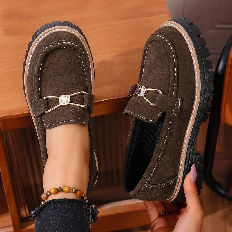 2025 حار بيع أنيقة سميكة القاع حذا فردي للسيدات ربيع الخريف جولة رئيس سميكة القاع مريحة أحذية عصرية غير رسمية #3