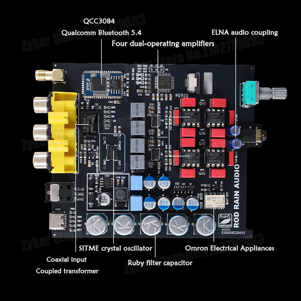 Rod Rain Audio DAC QCC3084 5.4 Bluetooth PCM1794A Decoder Audio Hifi USB Dac Bluetooth Receiver APTX-HD LDAC Headphone Amplifier