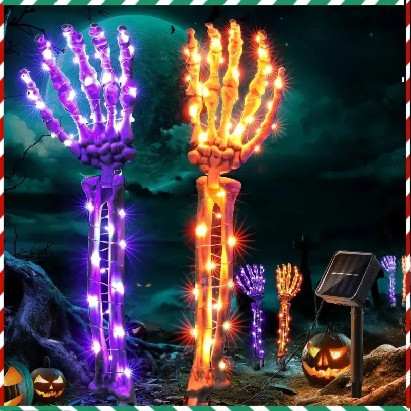 

Solar Halloween Decor Skeleton Hands - 2 pcs Skeleton Hand Stakes with 8 Lighting Modes Waterproof for Halloween Deocr Outdoor
