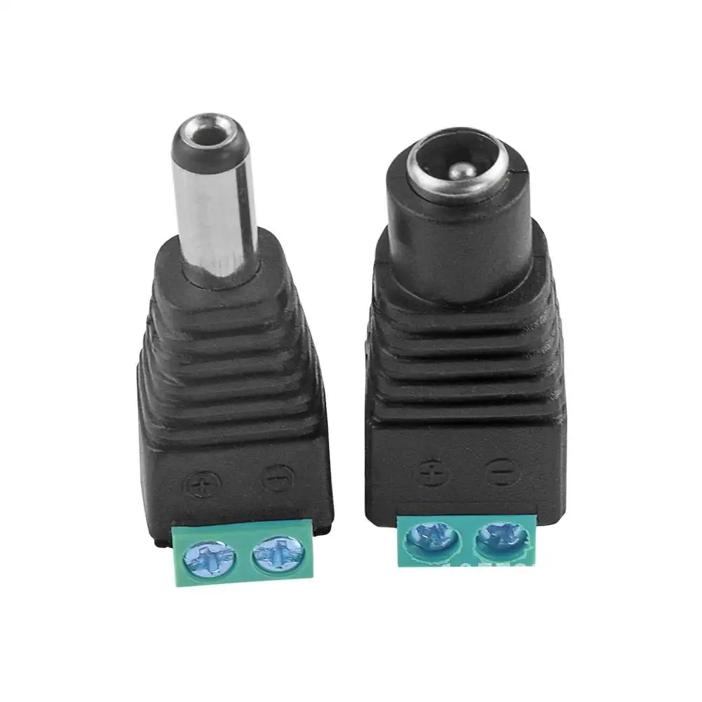 

1pc Female+1pc Male DC Power Plug 5.5mm x 2.1mm Adapter for 5050 3528 5060 Single Color LED Strip and CCTV Cameras DC Connector