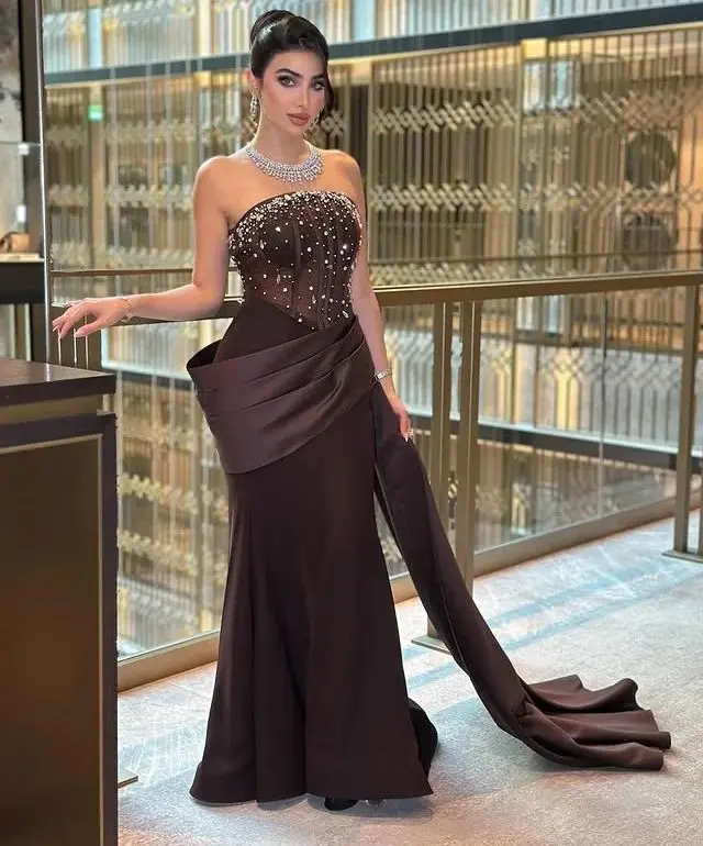 Customized Prom Dresses Ruffles Sequins Beaded Party Gowns فساتين سهر Zipper Back Saudi Arabia Women Evening Dresses