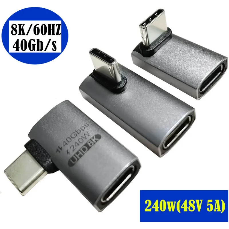 40Gbps USB C Adapter 90 Degree USB C Extender Type-c 4.0 Right Angle PD 240W Fast Charging For Phone Switch Laptop Tablet