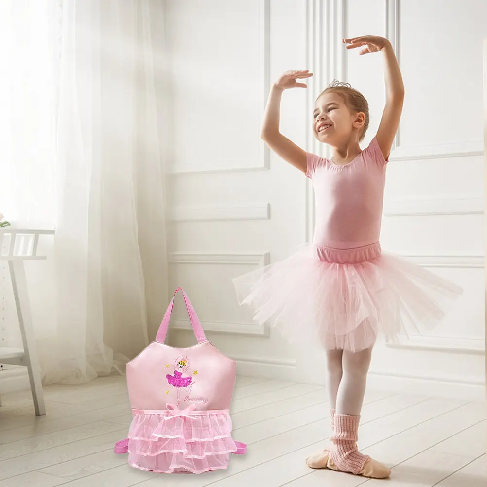 1Pcs Pink Ballet Backpack Adjustable Straps with Lace Design Metal Zipper Versatile Handbag for Dance Label for Name Phone