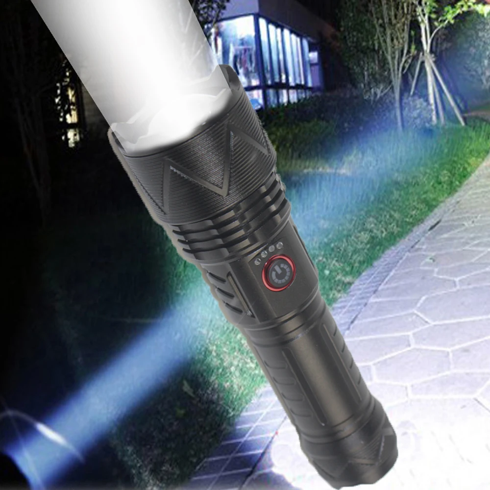 

Powerful USB Rechargeable Zoom Flashlight Lamp 26650 Waterproof High beam LED Tactical Hunting Lantern 4 Modes Camping Fishing