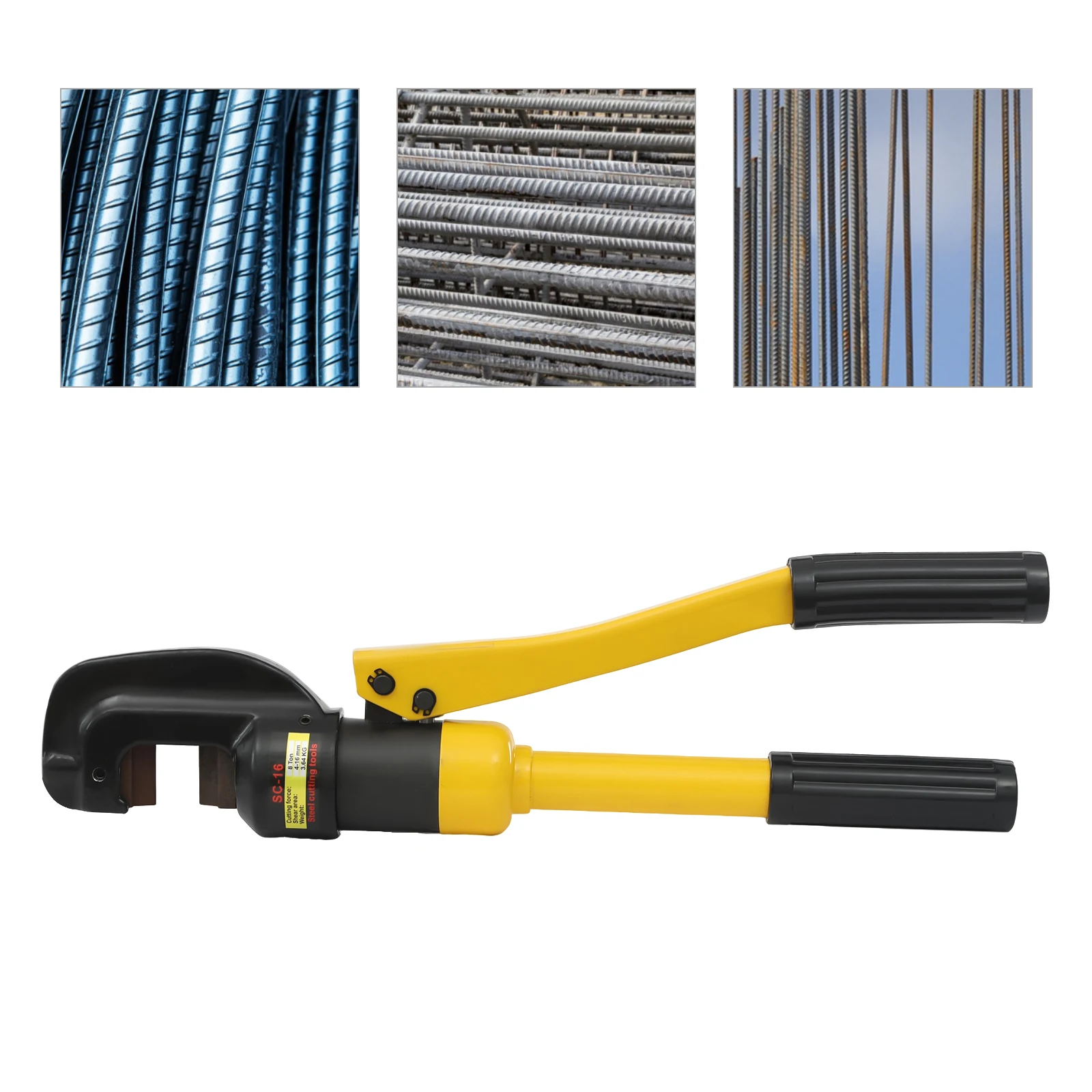 

Black Yellow 8Ton Hydraulic Rebar Cutter, Construction Power Engineering Site Use, 12Chrome Blade Portable Box 16mm Max Steel Bar Cutting Tool for Construction Workers
