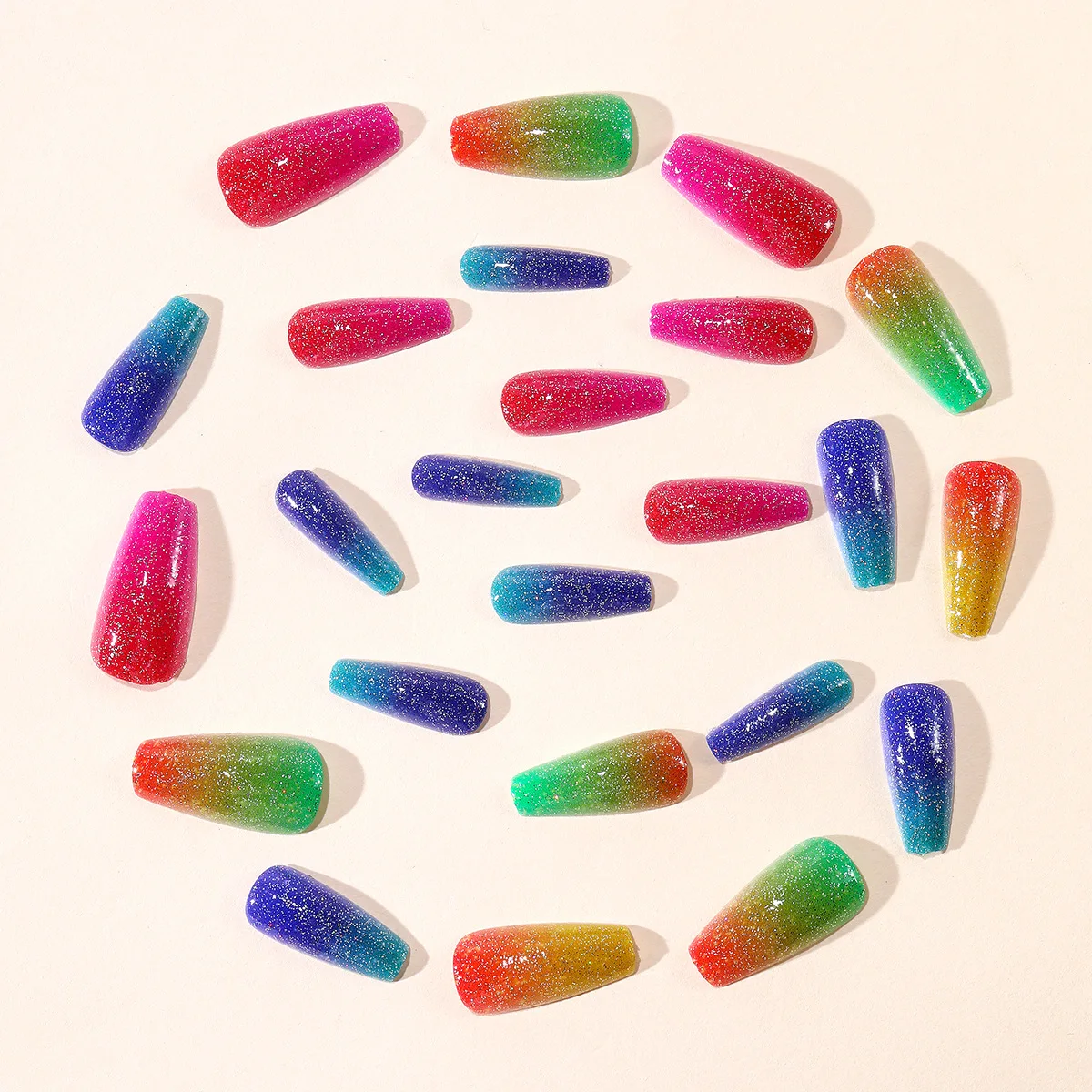 Short Medium fake nails for women gilr Y2K gradient pink blue yellow red colors for Spring summer full cover press on false nail image 2