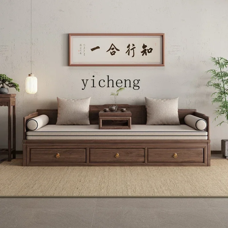 sa-11 new Chinese walnut solid wood Arhat bed push-pull living room couch telescopic storage with box sofa bed