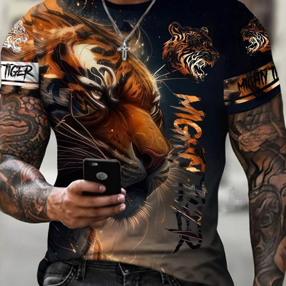 

Animal T-Shirts For Men 3D Wolf Printed T Shirt For Man's Tops Tees Street Short Sleeve Oversized Tiger T-Shirt Men's Clothing