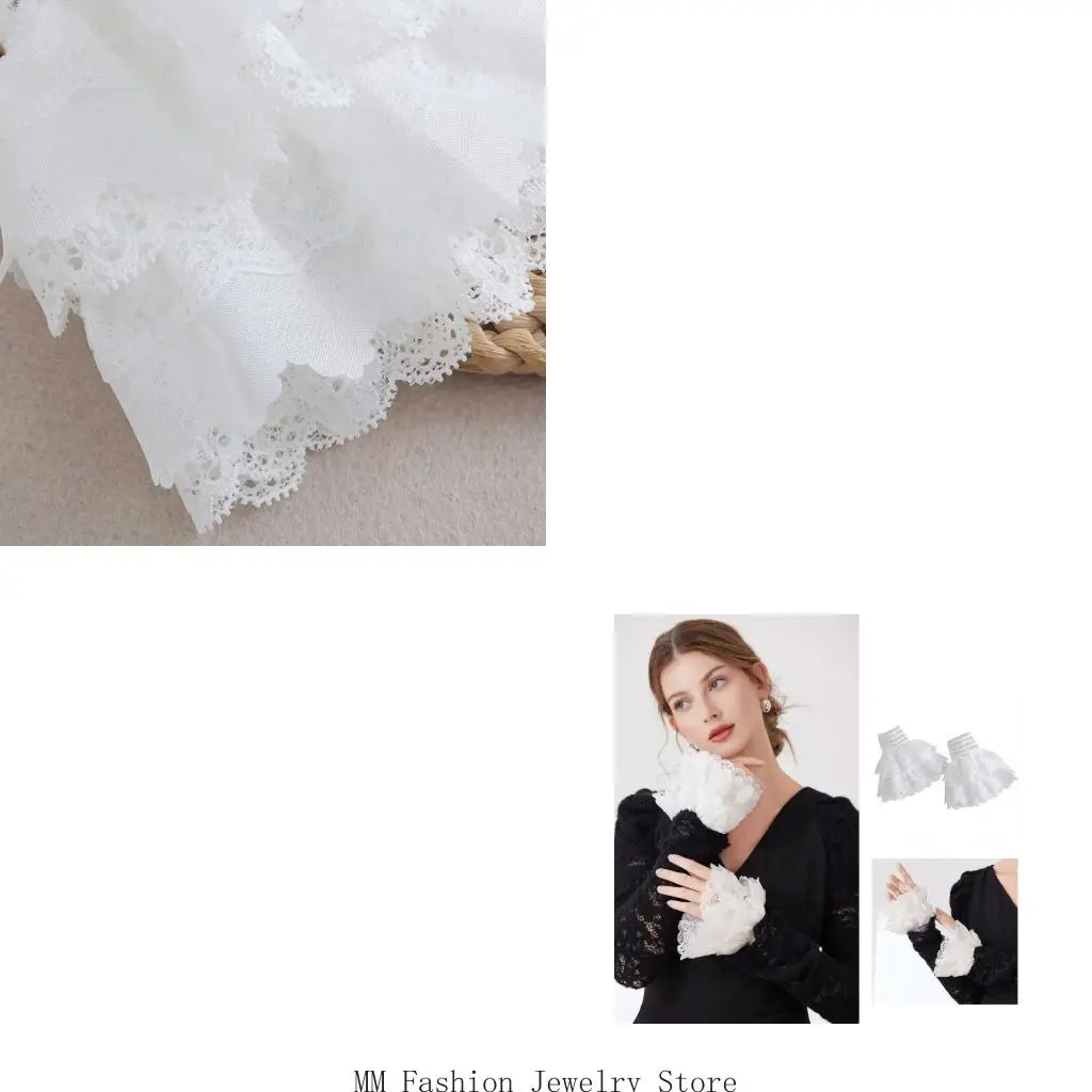 Elastic Lace Sleeve Pair White Detachable Set for Adding Texture to Knitwear Dresses and Costume Looks D0UB