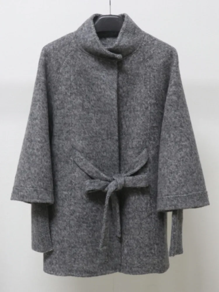 ZMEENNA إمرأة مزيج الصوف الأبيض معطف الرأس أنيقة عالية الرقبة المعطف مع التعادل حزام خصر الخريف الشتاء سترة دافئة ZM4309