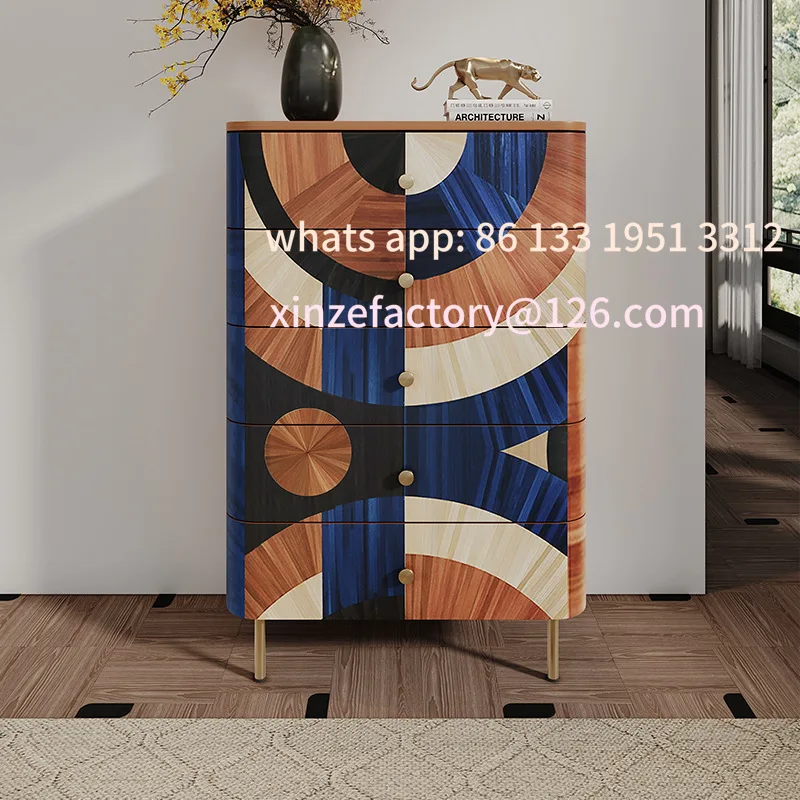 

Customizable chest of drawers high sense art parquet drawer cabinet villa home bedroom storage solid wood side cabinet