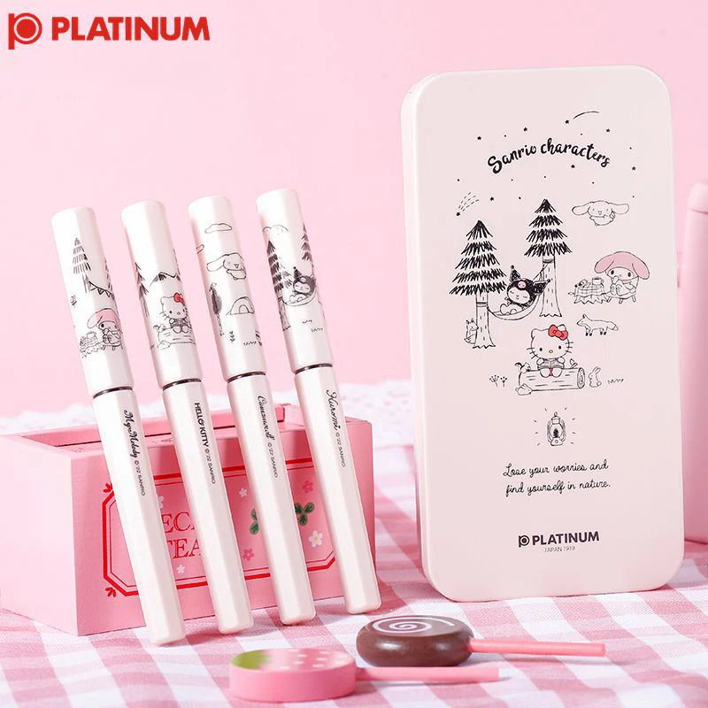 Japan Kawaii Sanrios Hello Kittys Kuromi Platinum Small Meteor Pen Camping Time Exclusive Students Calligraphy Practice Pen Gift