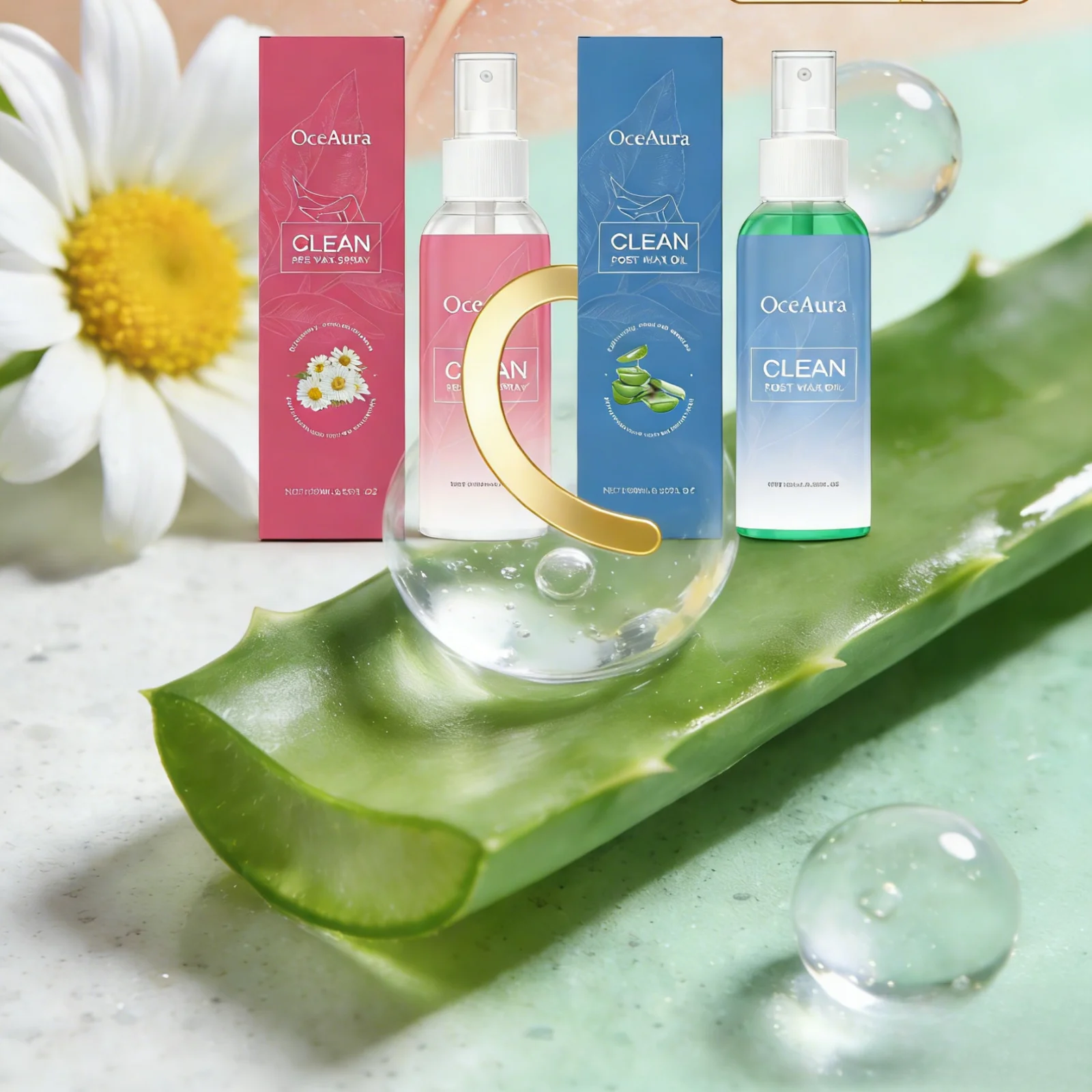 

OceAura Pre Wax Spray and After Wax Oil Chamomile Vitamin E Smooth Skin Hair Removal Spray Pre Wax Cleanser After Waxing Care