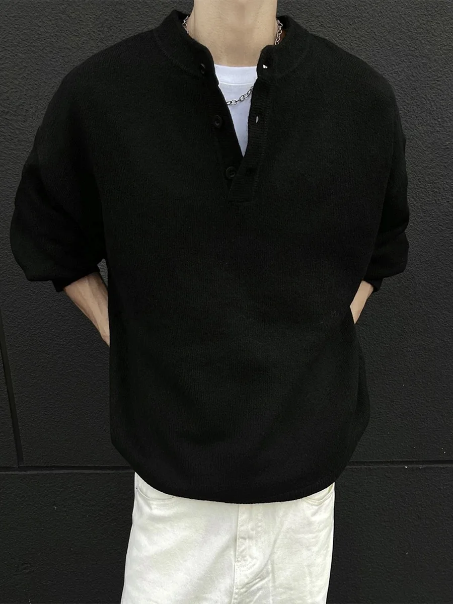 

Мужской вязаный свитер Cleanfit с воротником Генри, базовый слой, модная внутренняя одежда, повседневная длинная зимняя одежда в американском стиле High Street Sle...