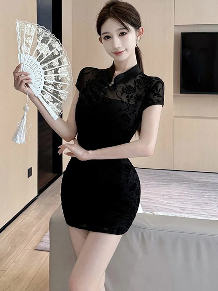 2025 branco floral chique sheer sexy mini vestido feminino manga curta elegante hip wrap vestido de verão coreano vintage bodycon vestido de festa