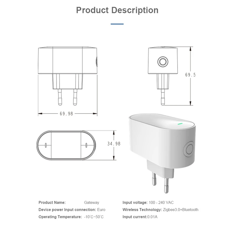 Airies de passerelle multimode Zigbee Type enfichable Pont WiFi Bluetooth Smart Life Dispositif de commande vocale nous-mêmes EU-PLUG Alexa