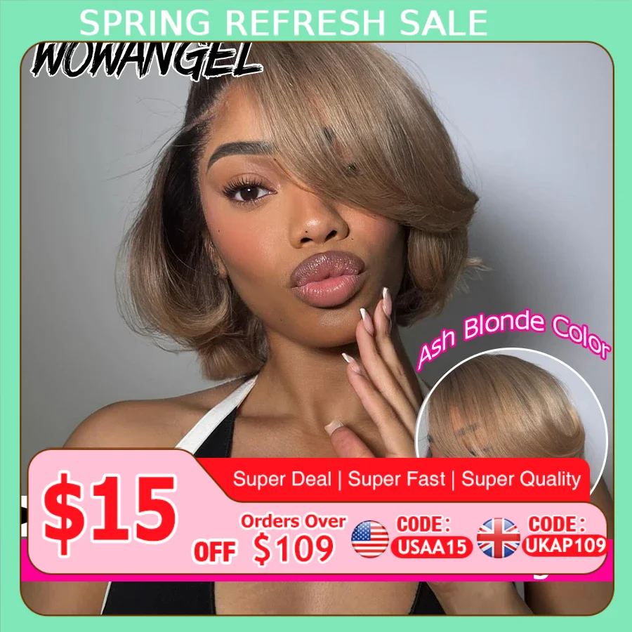 Aschblonde 13x6 HD-Spitze-Frontal-Perücken, Echthaar, gerade, kurze Bob-Perücken, dunkelgrau gefärbt, reines Haar, Spitzenfront-Echthaar-Perücken