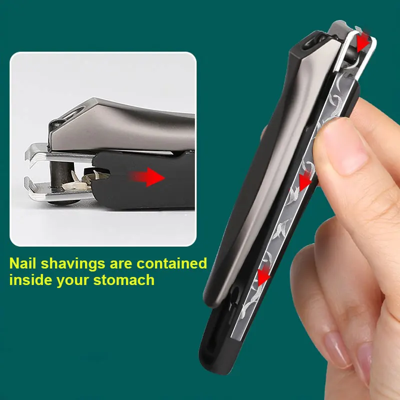 1Psc Black Stainless Steel Nail Clippers with Anti-splash Cover Trimmer Pedicure Care Nail Clippers Professional Nail Supplies