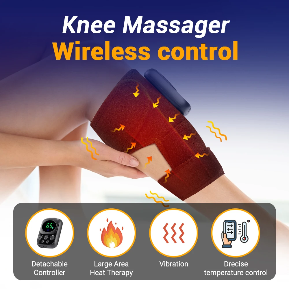 Wireless Control Heating Vibration Knee Pad Detachable Black With A Maximum Battery Life Of 10 Hours USB Rechargeable