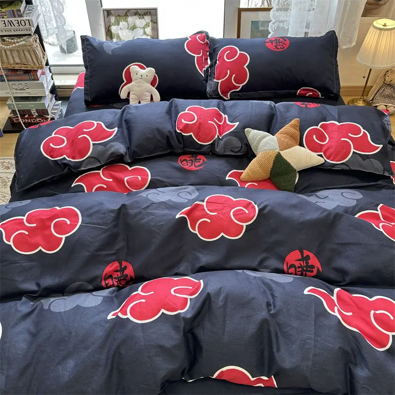 4Pcs/NARUTO Akatsuki Anime Bed Four-Piece Set for Men and Women Comfortable Bedroom Sheets Quilt Cover Student Dormitory Bedding