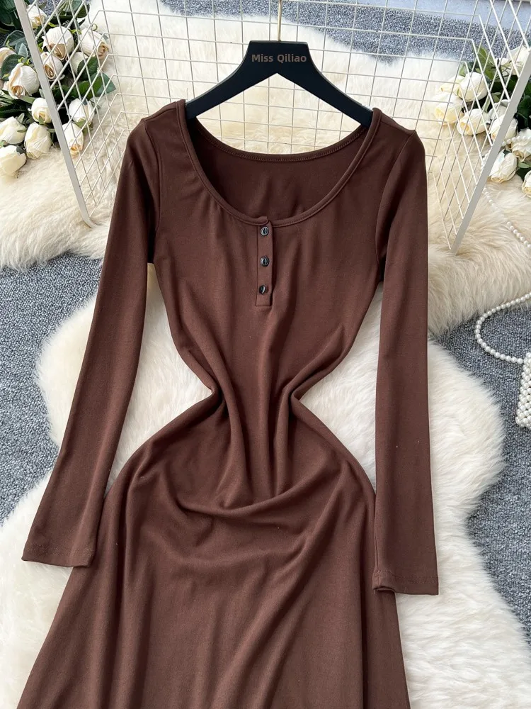 تنورة كورية Sle مستديرة Ne Long Sve Dr للسيدات لخريف 2025 ملابس داخلية للتخسيس ذيل Fi طويل Dr تنورة عالية الخصر على شكل حرف a