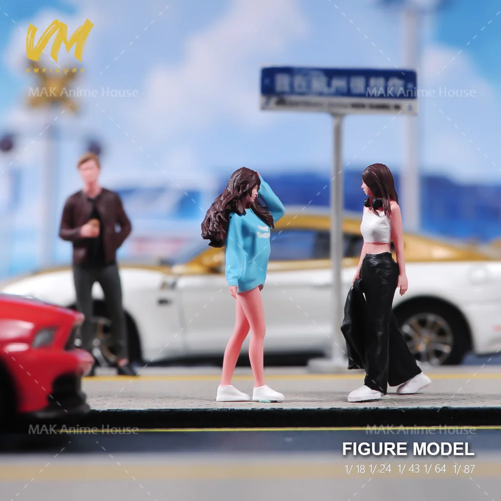 プリントミニチュア 1/24 1/64 1/43 1/87 少年飲むコーヒーと友達と話す道端の女の子のシーンフィギュア人形モデルカーのおもちゃ