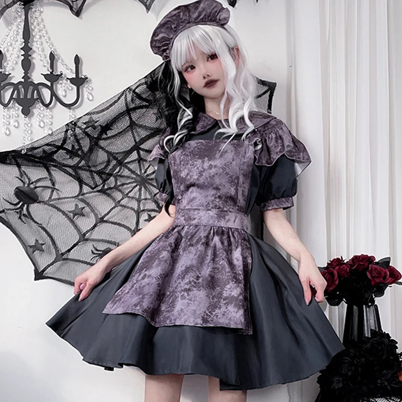 

Japanese Halloween Costume Pumpkin Witch Costume Horror Doll Cosplay Costume Maid Dark Goth Dress Female