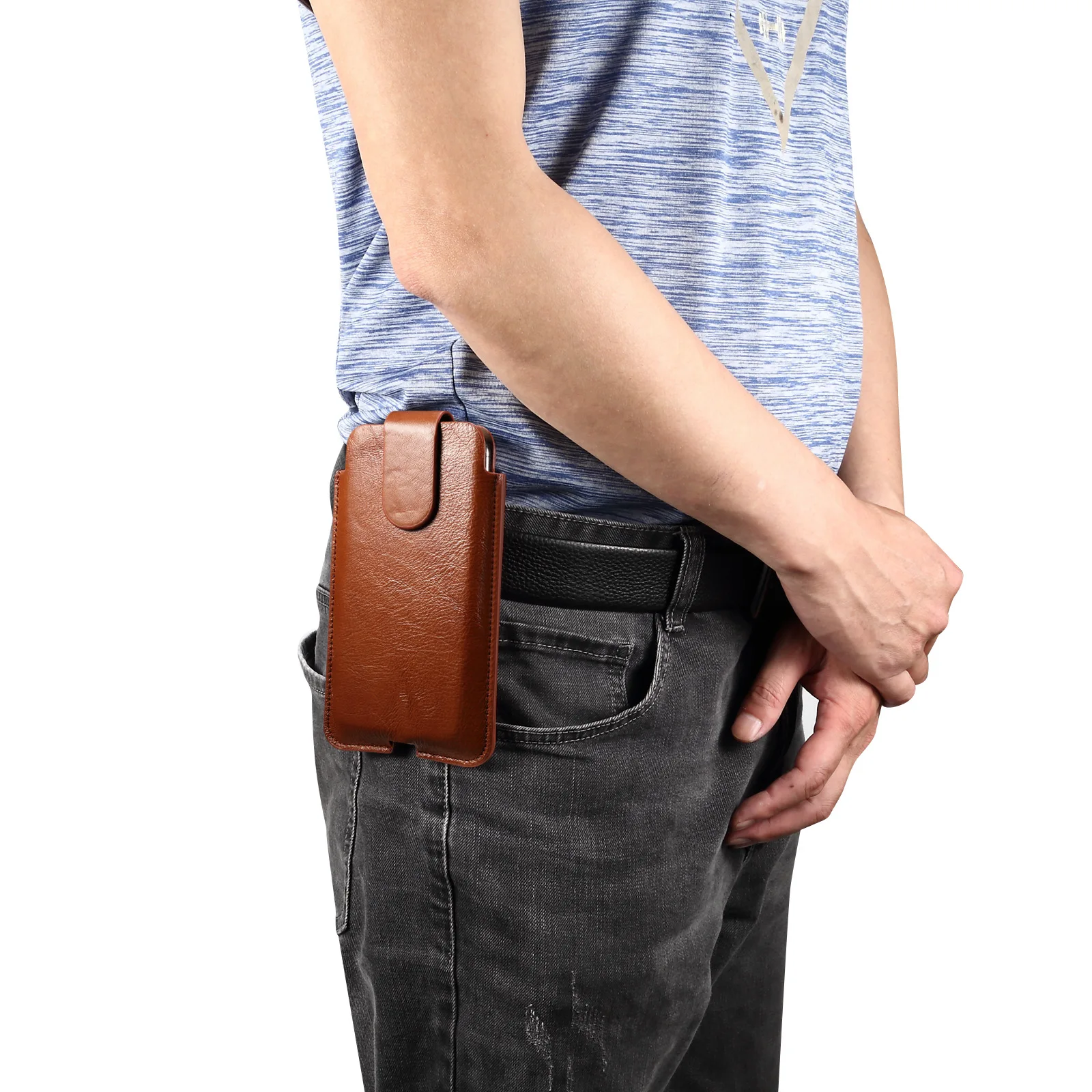 

New Vintage Genuine Leather Waist Bag Cellphone Loop Holster Mens Belt Bag Phone Phone Case For IPhone Samsung Huawei General