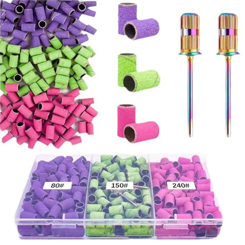 مسمار الرملي حلقة العصابات 210 قطعة حصى الكهربائية مانيكير الحفر طحن رؤساء UV هلام البولندية إزالة باديكير أدوات جلخ