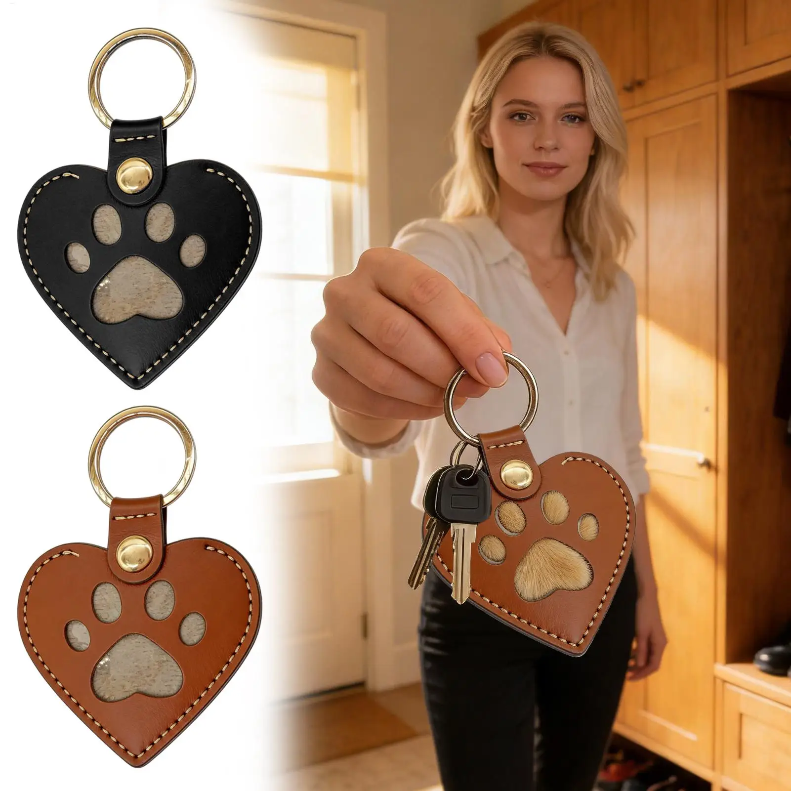 

Leather Pet Hair Keepsake Keyring Charm Memorial Keychain Gift for Family Friends Coworkers Women Girls Teens