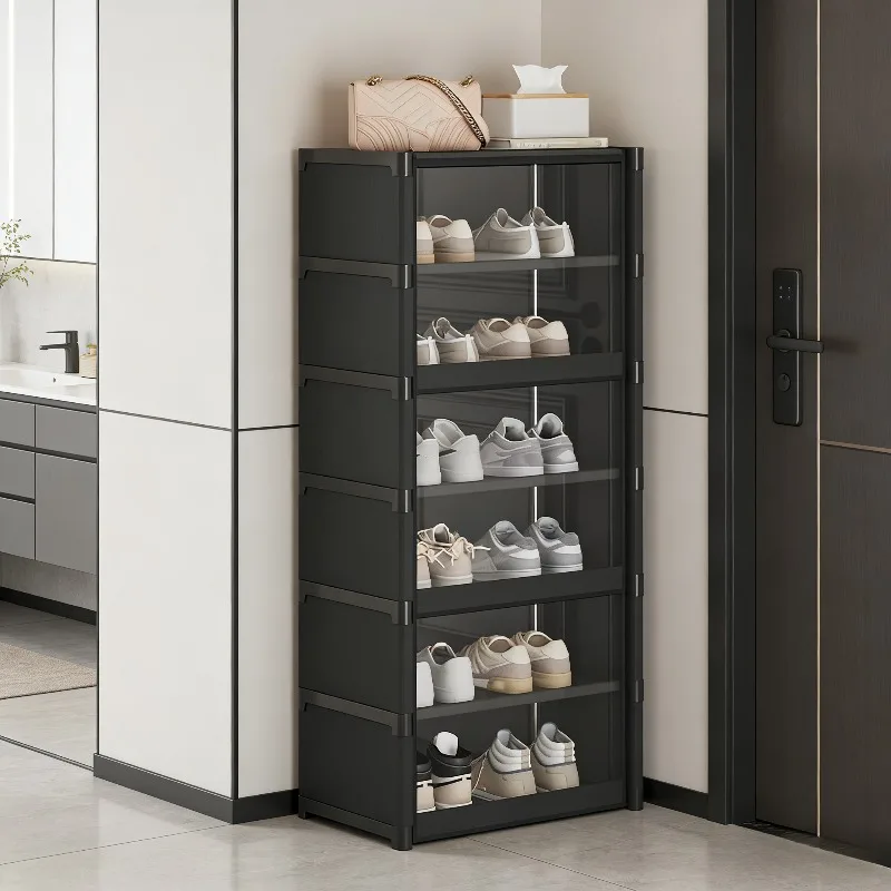 縦型靴収納キャビネット、積み重ね可能なdiy狭い靴オーガナイザーシェルフ、クローゼット、玄関、コーナー、寝室用