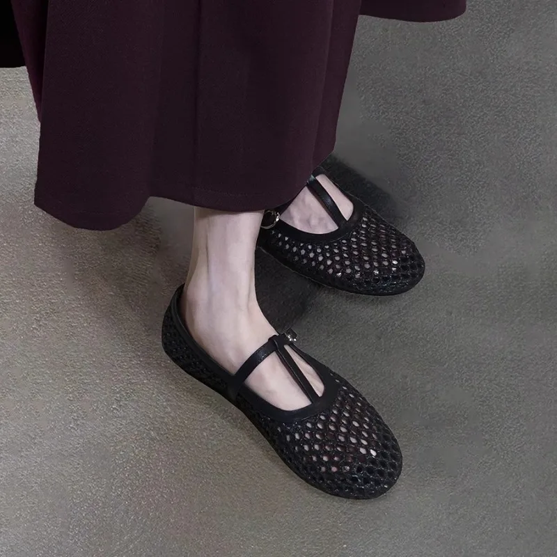 

Дышащие уличные летние сандалии Мэри Джейн с вырезом, женские одинарные туфли на плоской подошве с круглым носком и одним ремешком