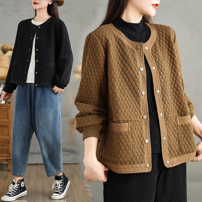 

Свободная хлопковая толстовка-куртка женская с круглым вырезом и длинными рукавами, однотонная, осенне-зимняя, новая, универсальная, художественная, стильная.