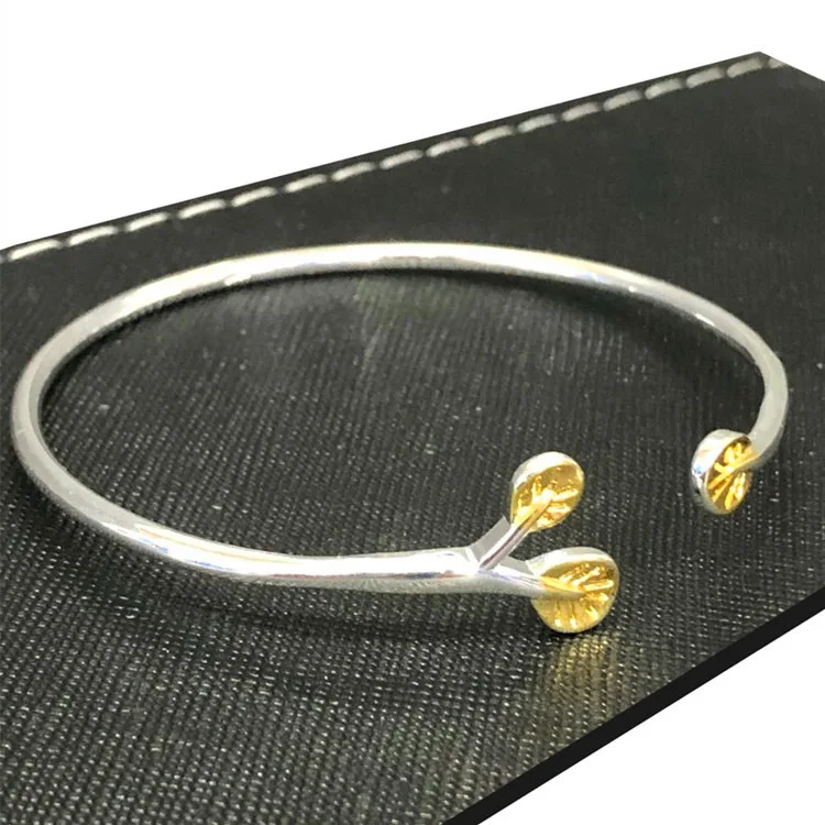 925 Sterling Silver Bracelets for Women Men String Accessories Trend Vintage Yellow Leaf Chain Pendant Party Jewelry Gift