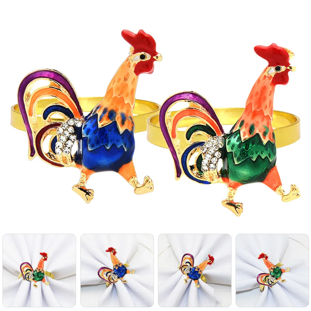 

Набор из 4 прочных сервировочных колец из сплава с элегантным дизайном петуха и сверкающими стразами, подходят для любого случая, для вечеринок и сервировки стола