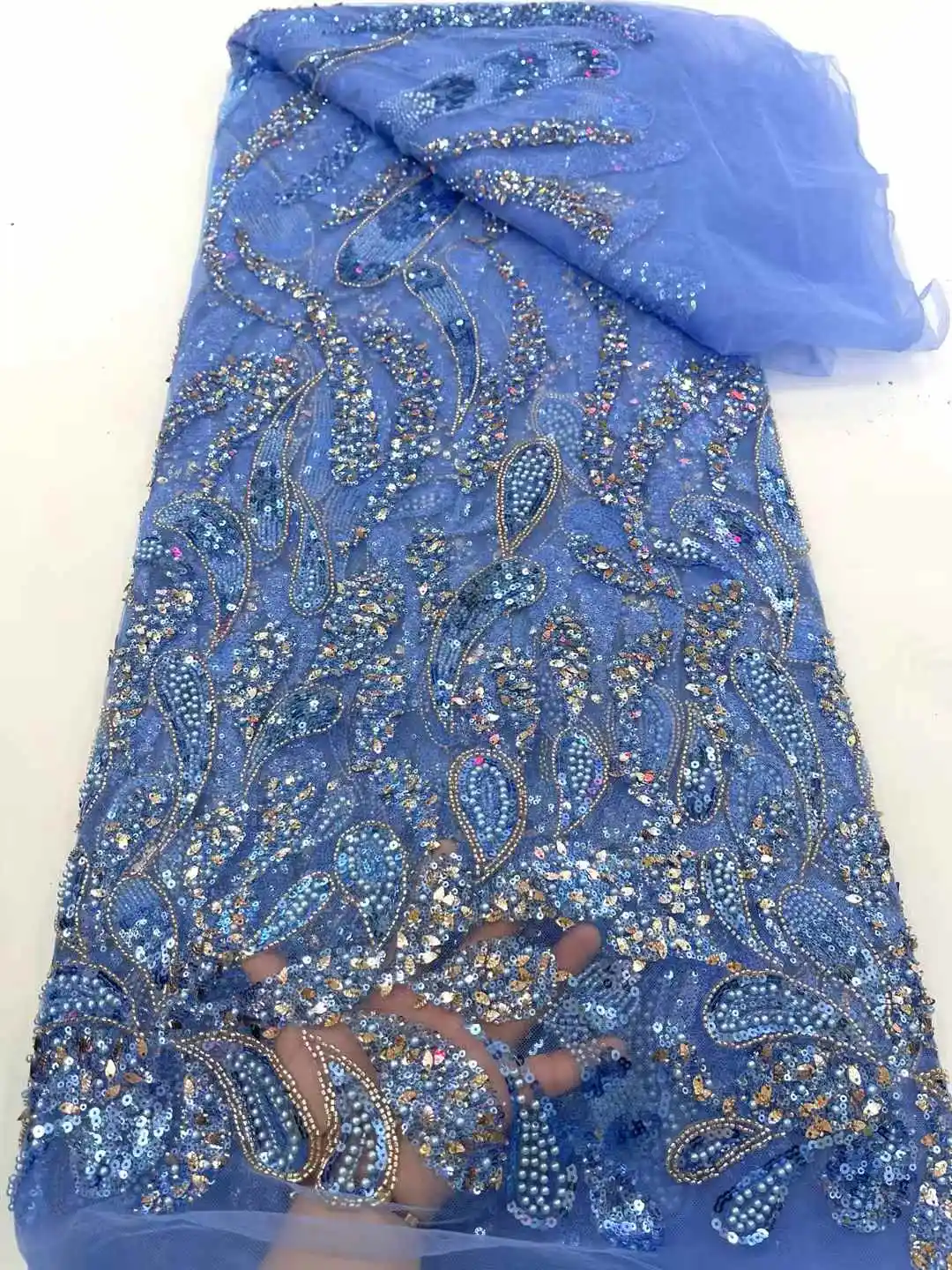 

African Lace Fabric 2025 Sequins Beaded Embroidery Groom Nigerian Bridal High Quality French Tulle Lace Fabric For Wedding