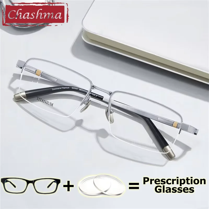 

Очки Chashma по рецепту врача для мужчин, суперкачественная оправа, широкие гибкие оптические линзы, мультифокальные прогрессивные очки из чистого титана