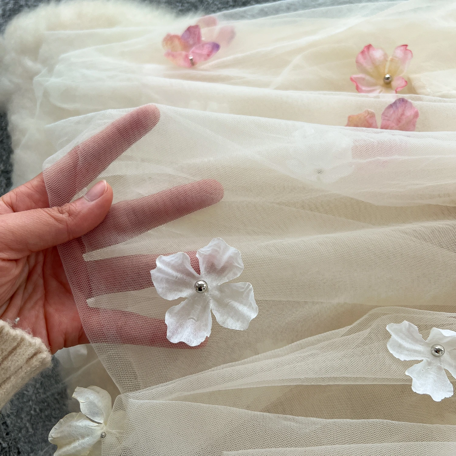 Robe trapèze en maille florale, Chic, tridimensionnelle, à volants doux, Vintage, élégante, taille haute, mode coréenne