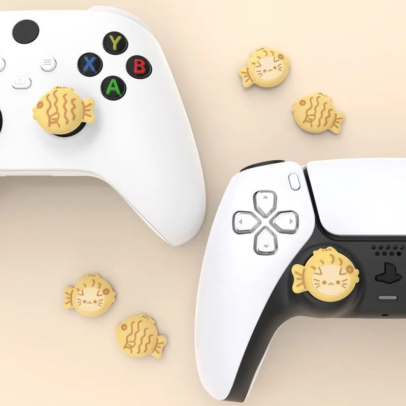 Playvital Cartoon Silicone Thumb Grip Caps Anti Slip For Switch Xbox Ps Controller Joycon Taiyaki Cat Pattern