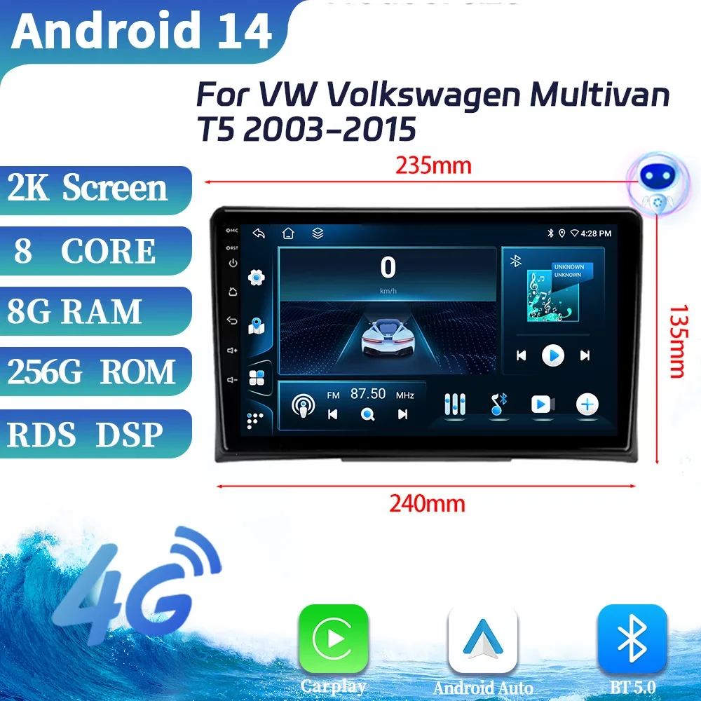 For VW Volkswagen Multivan T5 2003-2015 Android Auto Radio Car Radio Multimedia GPS Carplay Multimedia Navigation Screen Stereo