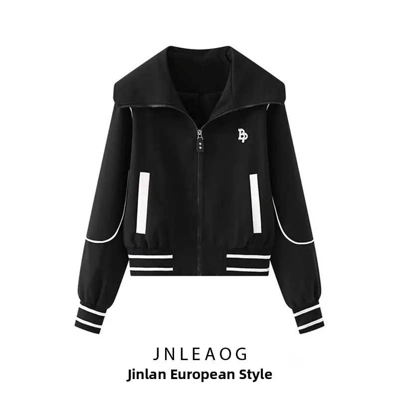 

JNLEAOG Autumn New Faion Color Blo High Matched Women's Outerwear Polyester Fiber Long Sve Zipper ort Coat