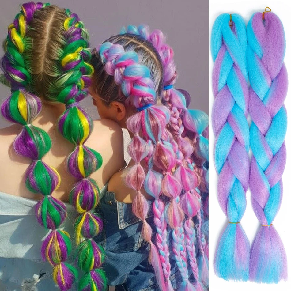 Jumbo Braiding Hair Rainbow Colors Extensions Fiber Mix Four Silky Colorful Twist Hair Extensions Colored Synthetic Braids