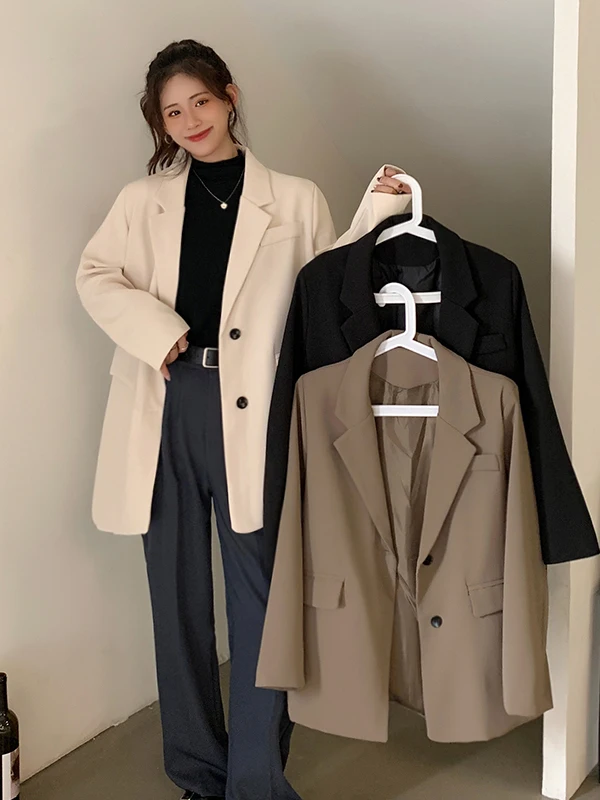 

Простой свободный пиджак в корейском стиле с длинными рукавами, женский, весенний, новый, высококачественный, элегантный, универсальный, стройнящий, верхняя одежда