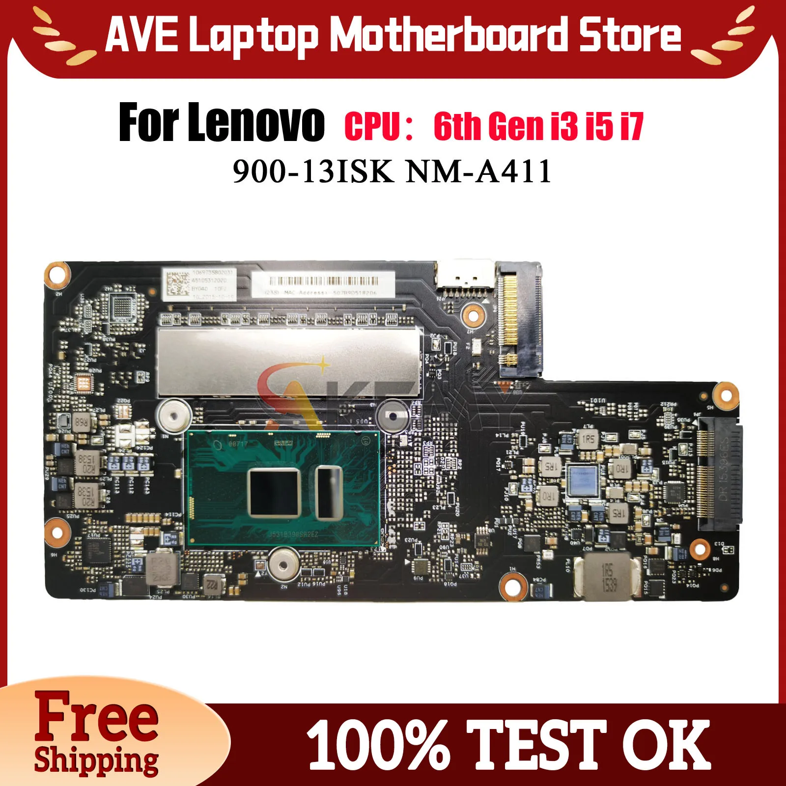

NM-A411 For Lenovo Yoga 900-13ISK Laptop Motherboard with i5 i7 6th Gen 4GB 8GB 16GB RAM 100% Fully Tested