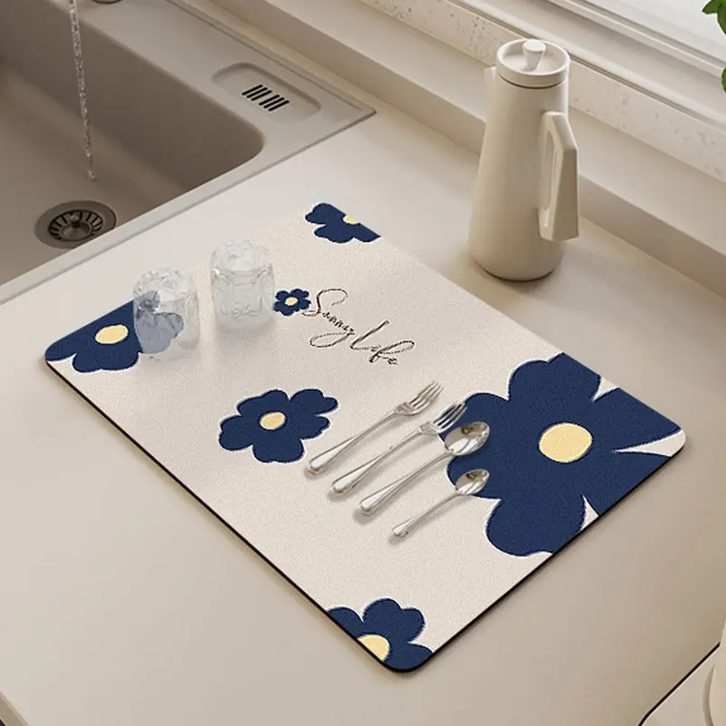 

Diatom Mud Absorbent Kitchen Drain Mat, Anti-Scalding Here Tray, Dry Flower Mat, Love Surface