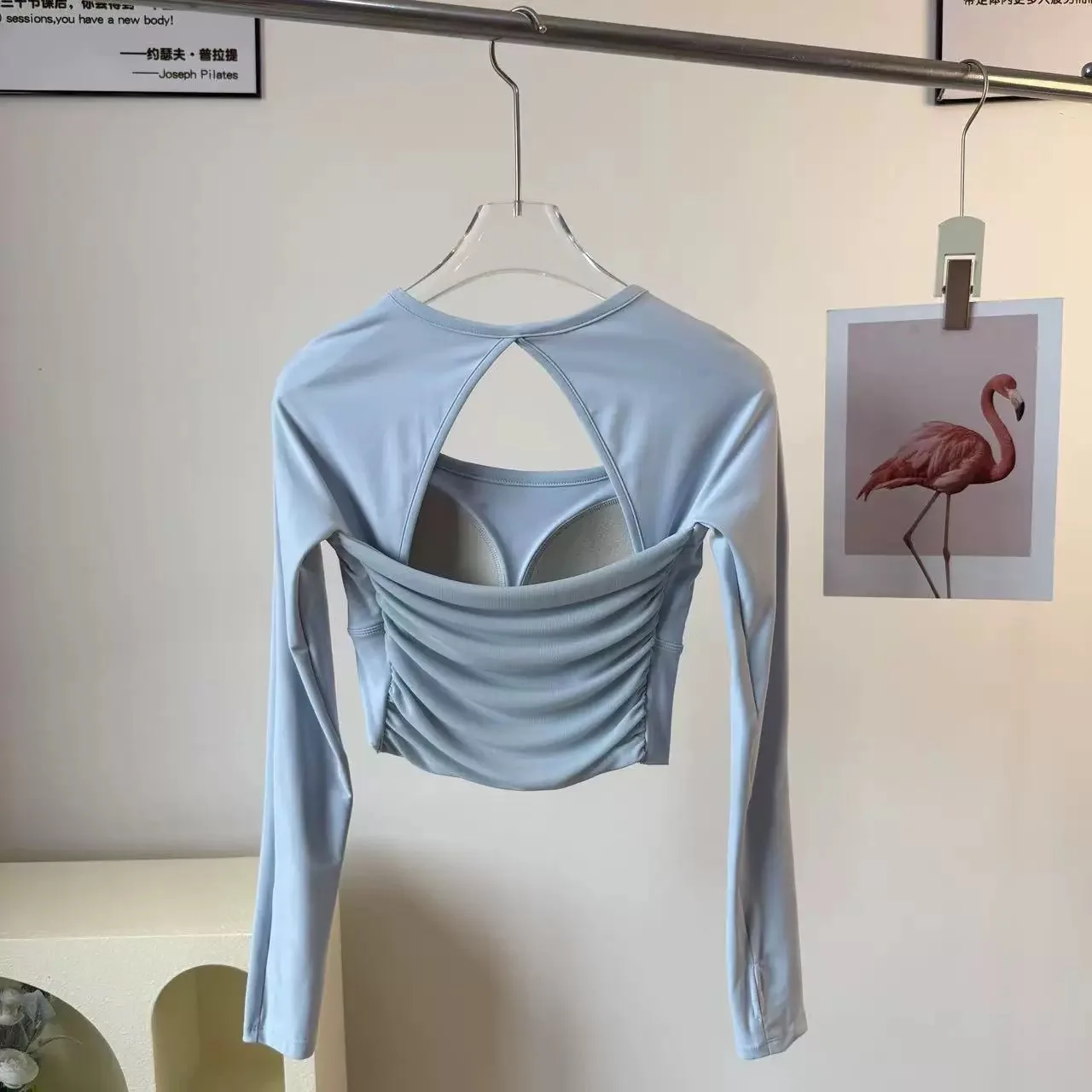 Langarm-Sporttop für Damen mit Brustpolstern, Yoga-Bekleidung, Fitnesskleidung für Pilates-Training, Laufbekleidung – Detail 11