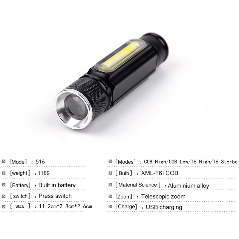 LED Flashlight USB Rechargeable Flashlights Waterproof Torch Emergency Flashlight Work Light with Magnet Built-in Battery